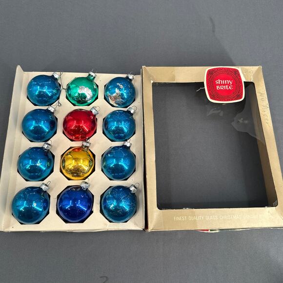 VTG Shiny Brite Glass Christmas Ornaments 12 Box Mercury Style Mixed Colors USA - Picture 1 of 16